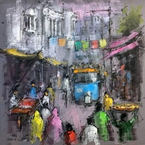 Zahid Saleem, 14 x 14 Inch, Acrylic on Canvas, Cityscape Painting, AC-ZS-151